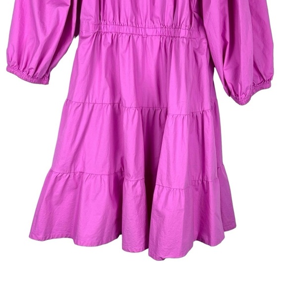 RACHEL PARCELL RUFFLE PUFF SLEEVE OFF THE SHOULDER ORCHID PINK COTTON MINI DRESS - Picture 10 of 15